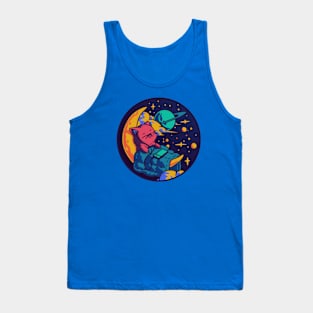 Sleeping kitten on moon, cute cat sleeping on moon neon Tank Top